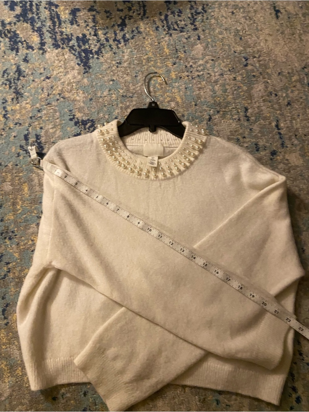 H&M Cream Pearl-Embellished Crewneck Sweater